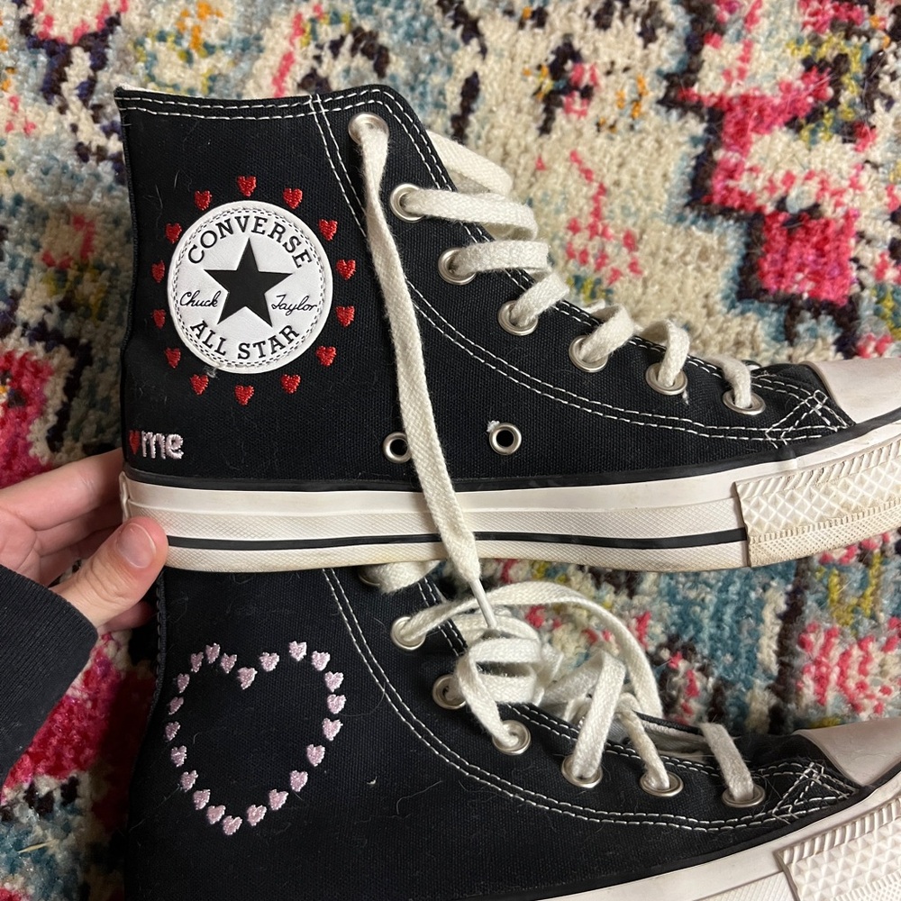 Converse Black High-Top Sneakers with Heart Details